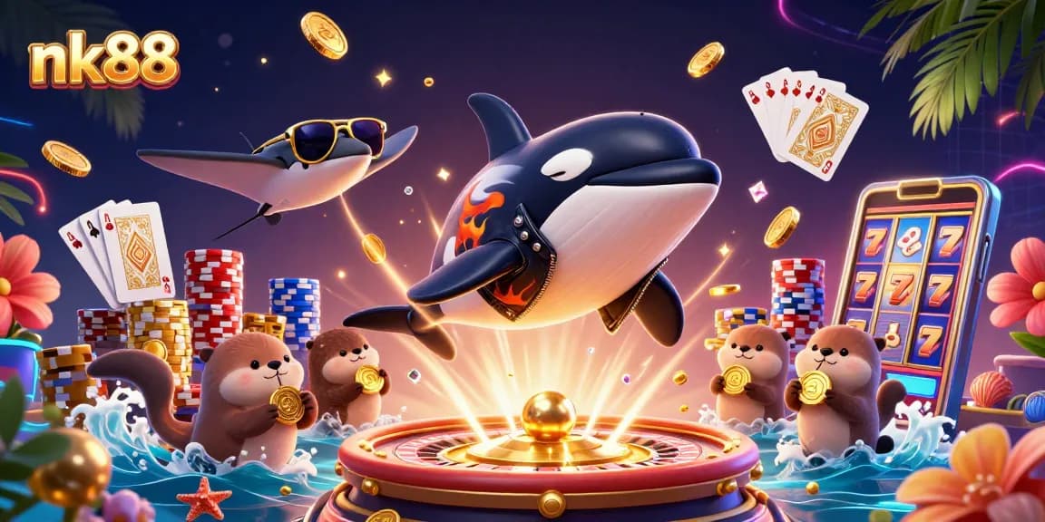 Experience thrilling gameplay at nk88 with vibrant characters and dynamic casino elements in a 3D illustration.