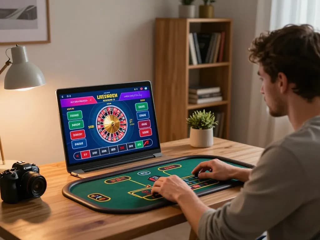 Engaging in online keonhacai gameplay using a laptop in a cozy home setting.