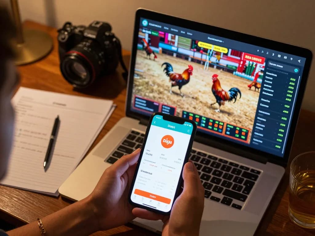 Daga app user engaging in online cockfighting betting while tracking live odds and statistics