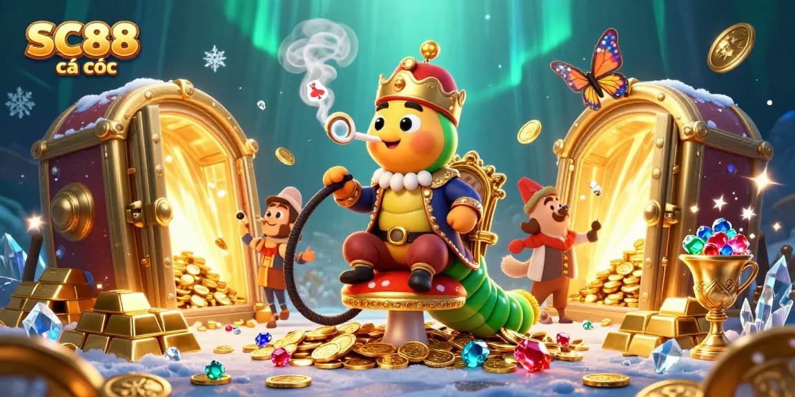 Engage in SC88 cá cược with a vibrant 3D casino scene featuring dazzling treasures and dynamic characters.