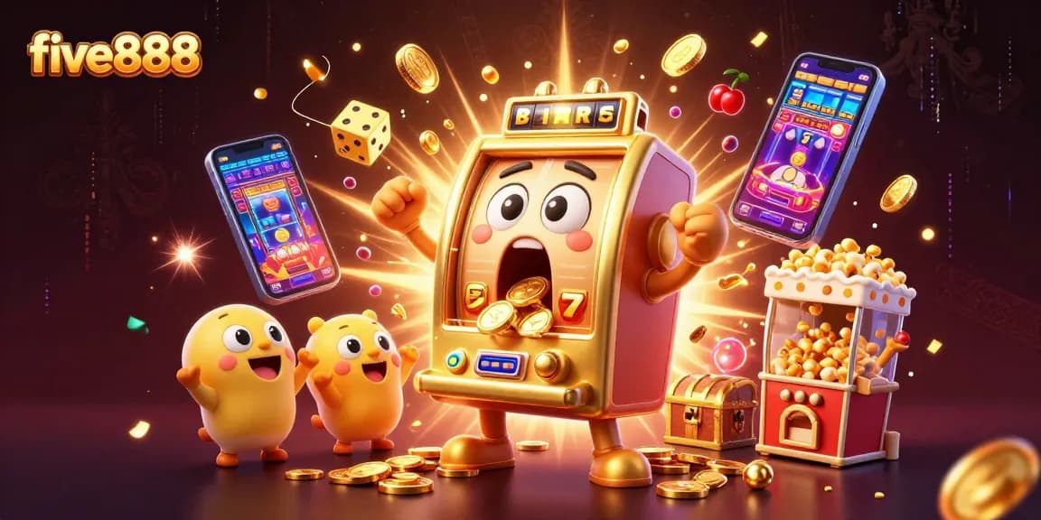 Experience the thrill as five888's golden slot machine celebrates massive jackpot wins with excitement and gold coins!
