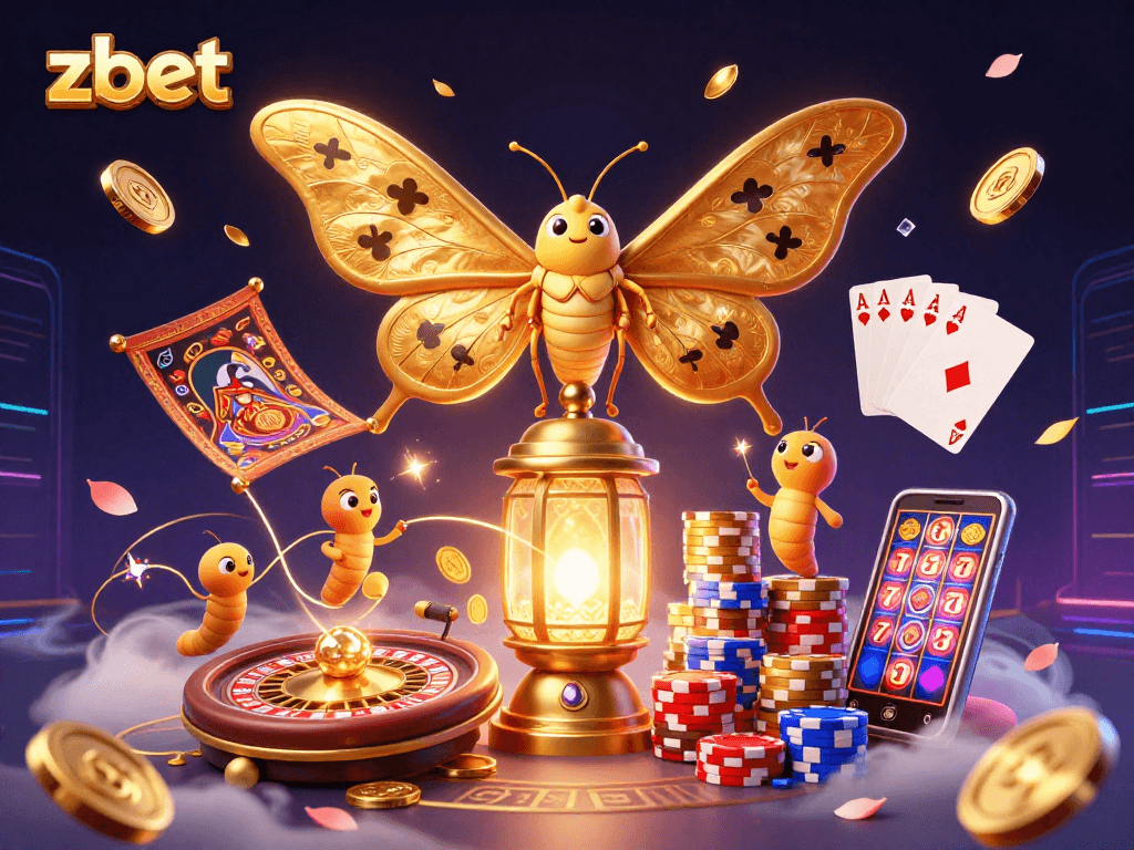 Zbet players enjoy a vibrant casino experience with golden motifs and lush gaming elements.