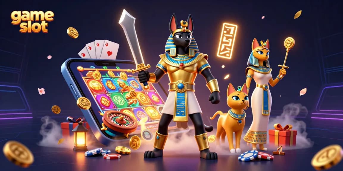 Experience the thrill of game slot action with spinning reels, glowing characters, and dynamic casino elements.