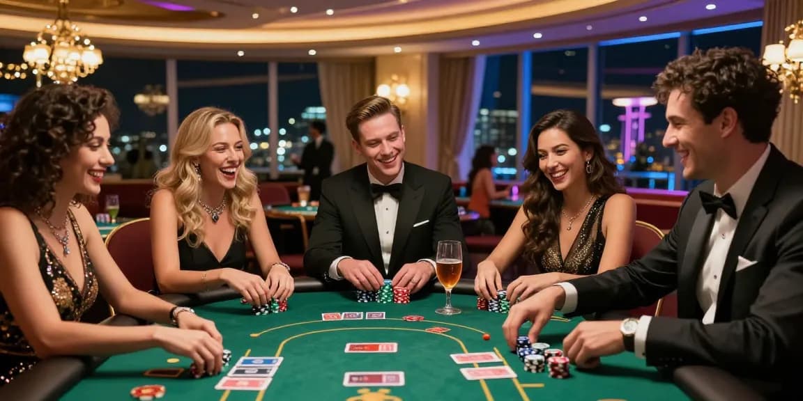 Diverse friends enjoying a night of high-stakes poker at iwin casino.