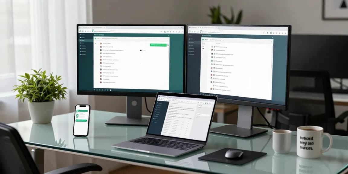Professional using WhatsApp網頁版 on a computer, showcasing an engaging workspace.