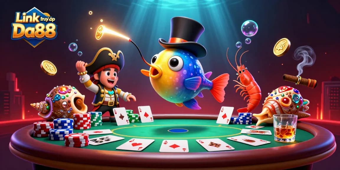 Engage with Link truy cập Da88, featuring a vibrant 3D underwater casino scene.