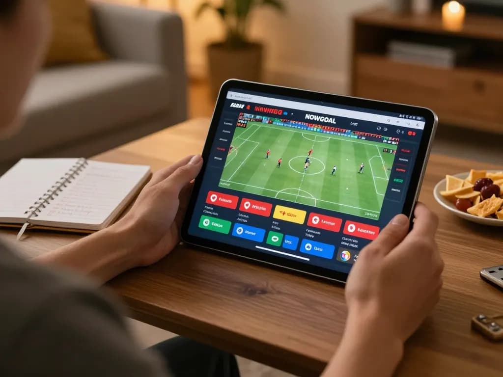 Experience NOWGOAL live football updates on a tablet in a cozy setting