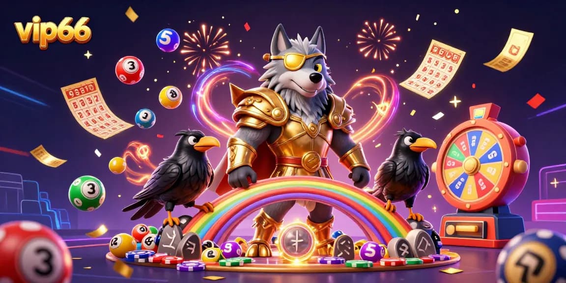 Engage with the vibrant vip66 casino scene filled with lottery balls, golden tickets, and excitement.