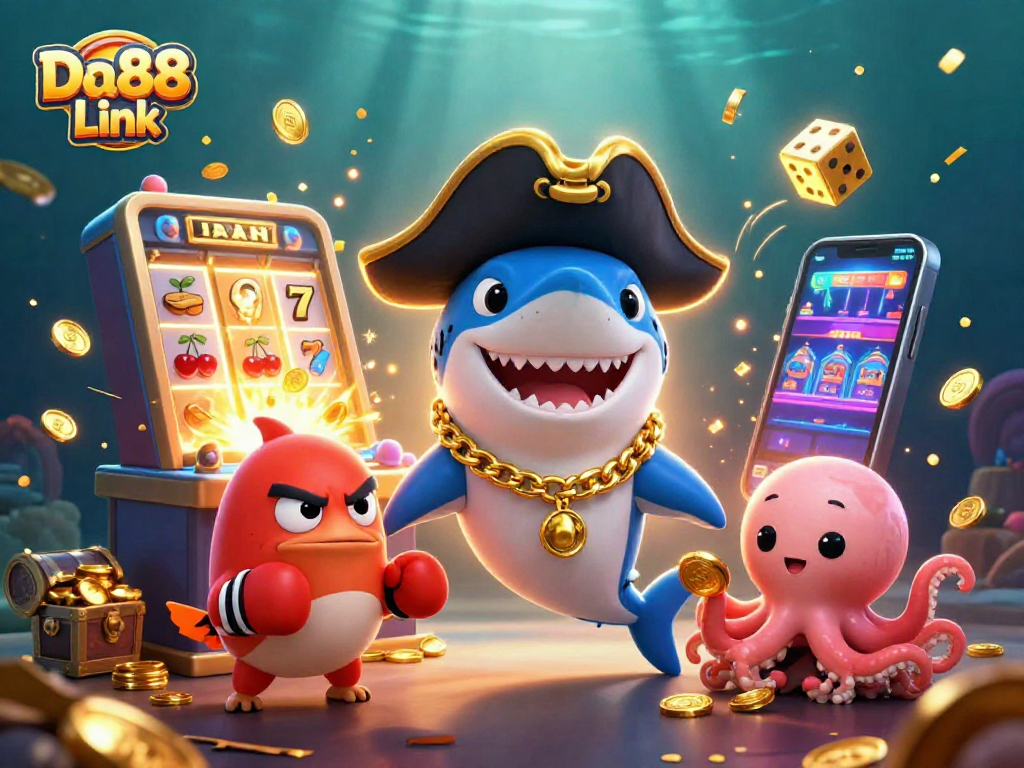 Experience the excitement of gaming at Da88 Link with dynamic characters and vibrant casino elements.