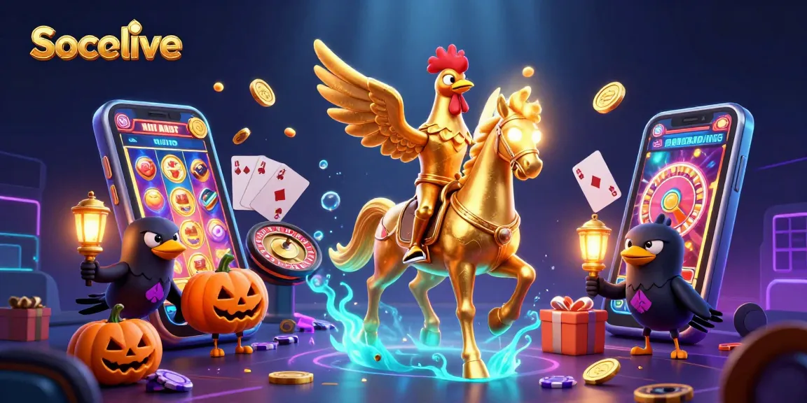 Socolive offers vivid gameplay as a golden rooster surprises with a stunning midnight casino scene.