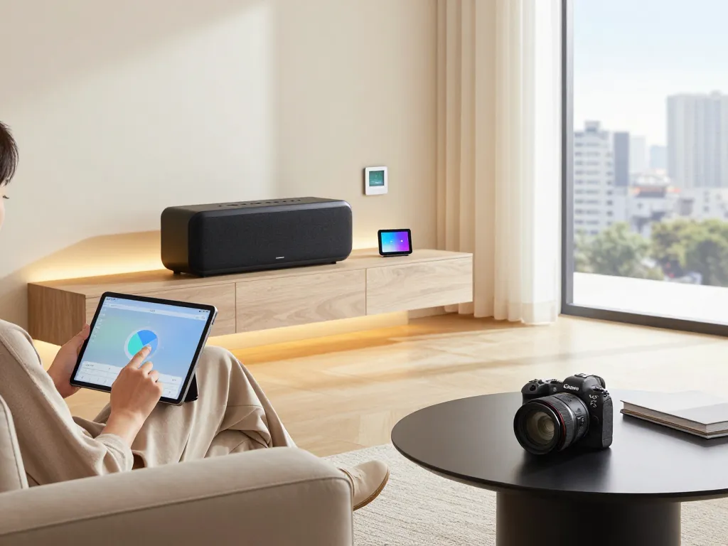 Engaging modern living room highlighting innovative tech gadgets for home integration.