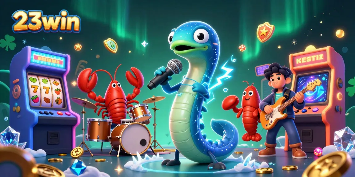 Engage with 23win's dynamic underwater casino featuring vibrant gaming elements and lively characters.