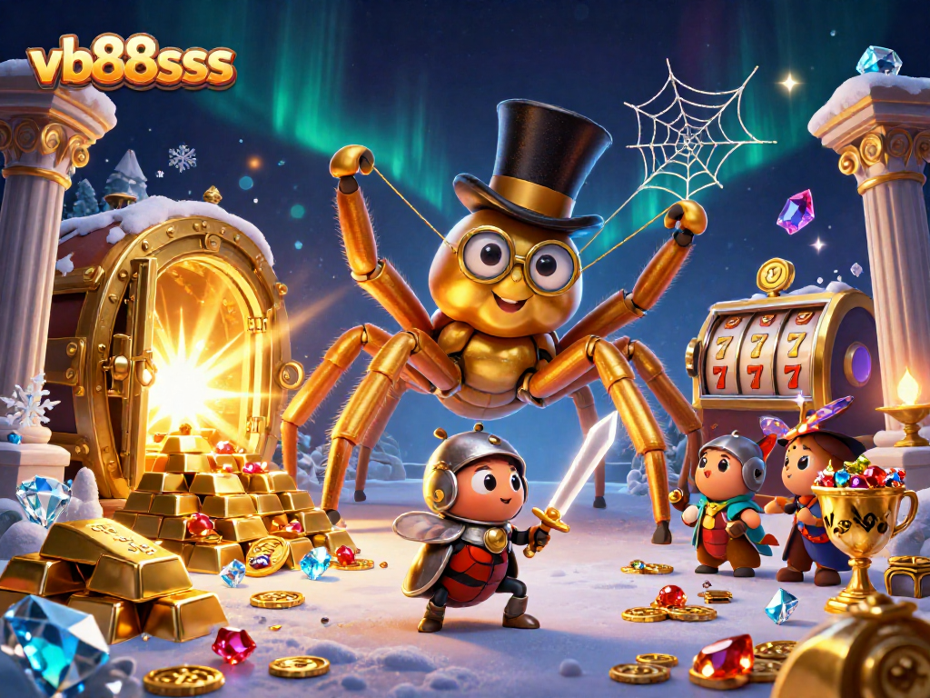 Engage with vb88sss as a golden tarantula hosts a captivating casino scene filled with treasures.