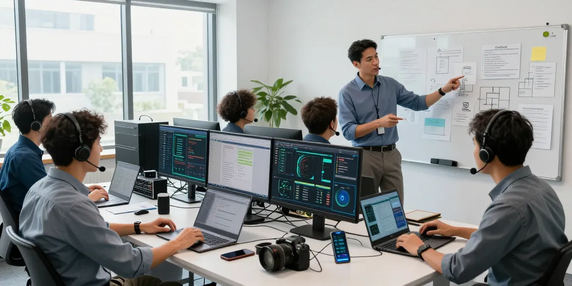 Managed IT services London team collaborating in a modern office environment, showcasing real-time performance analytics.