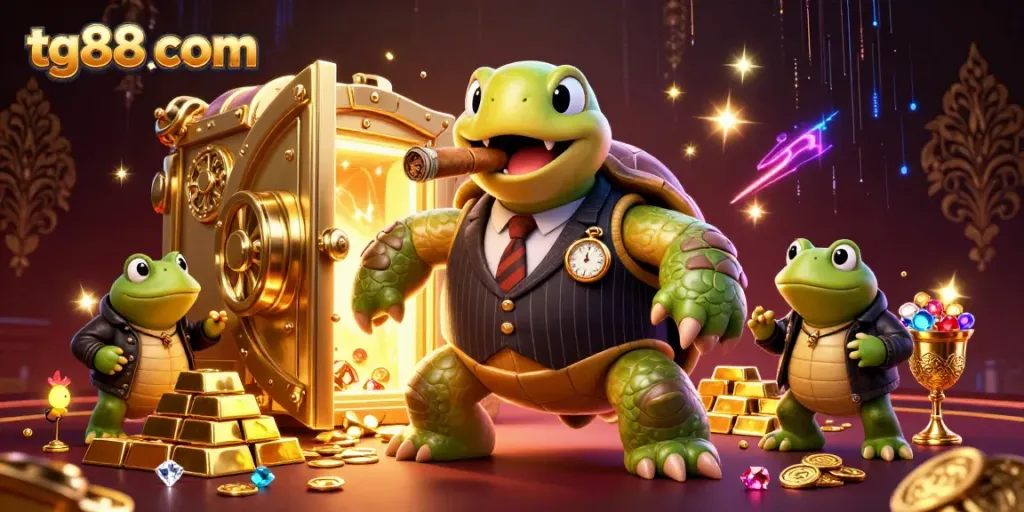 Experience thrilling gaming at tg88 com with a charming turtle mobster and frog enforcers.