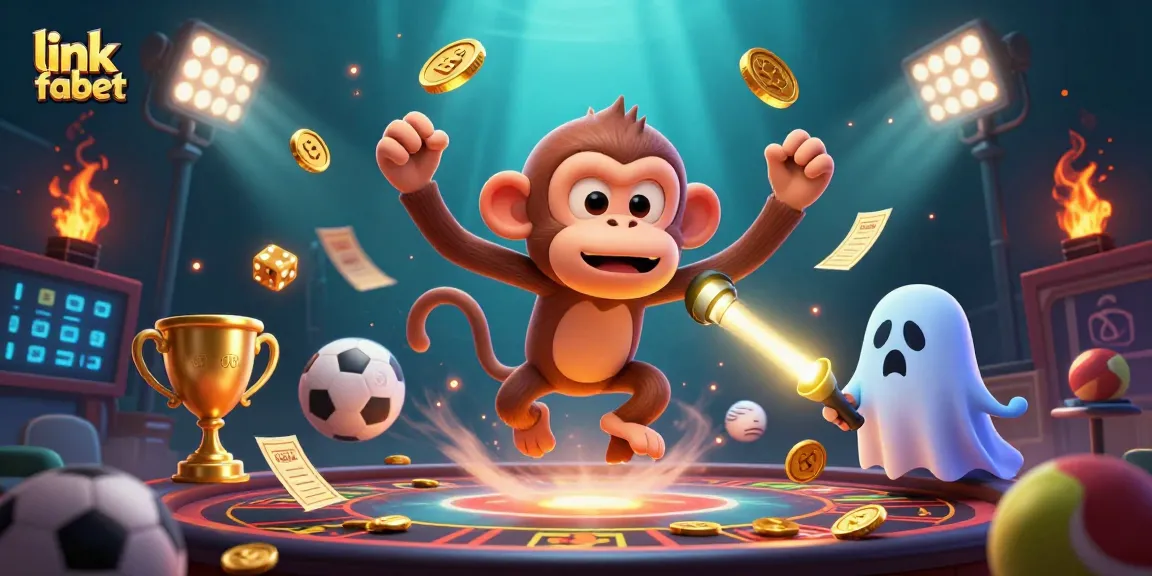 Experience the thrill in a haunted casino with "link fabet" as a mischievous monkey juggles golden objects.