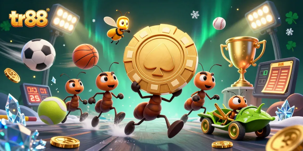 Engage with thrilling gameplay at tr88 as ants heist a gigantic poker chip amid dynamic sports elements.
