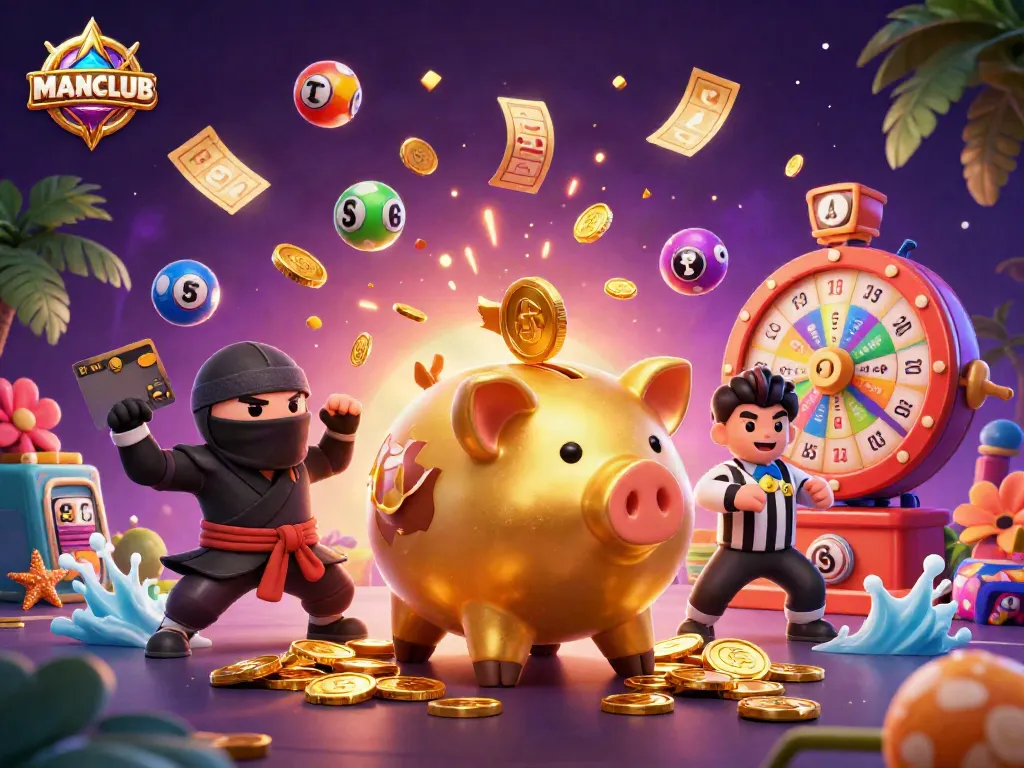 Engage with MANCLUB's vibrant casino scene featuring energetic characters and dynamic game elements.