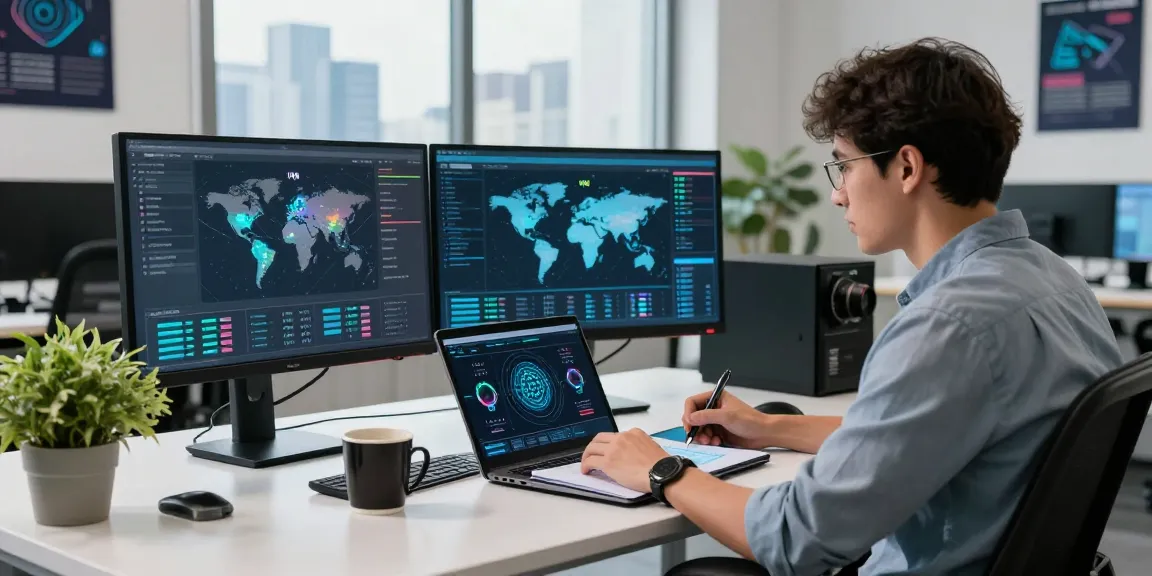 快连 network engineer analyzing connectivity data in a modern tech workspace.