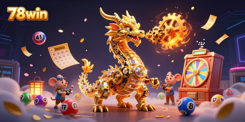 Experience thrilling gameplay at 78win with a vibrant scene of lottery and casino excitement.