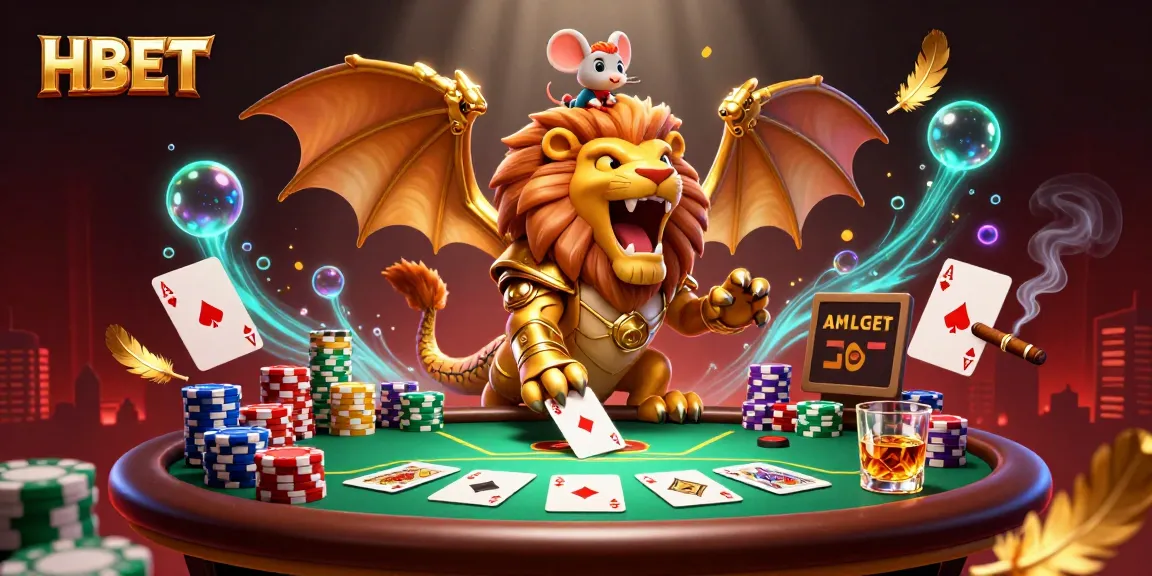Engage with thrilling casino action at HBET, featuring a dynamic poker scene with vibrant characters and game elements.