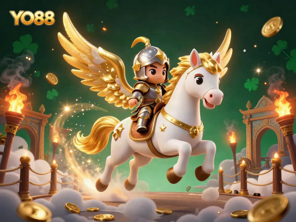 Experience the thrill of winning at YO88 with a dynamic scene featuring casino elements and charming characters.