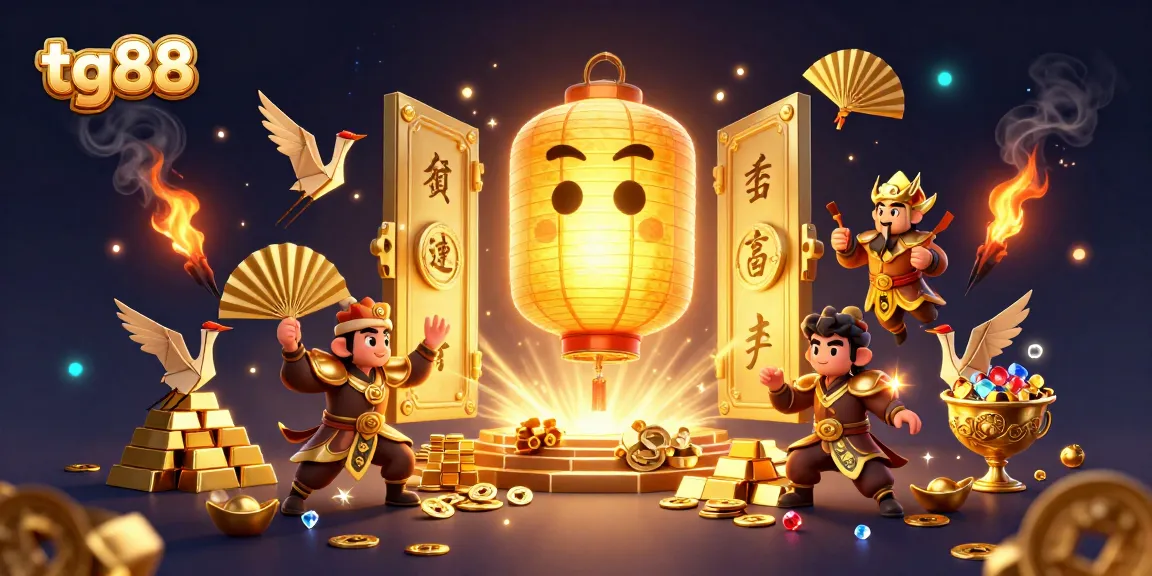 Engage in thrilling games with tg88, featuring vibrant scenes of treasure, casino elements, and dynamic characters.