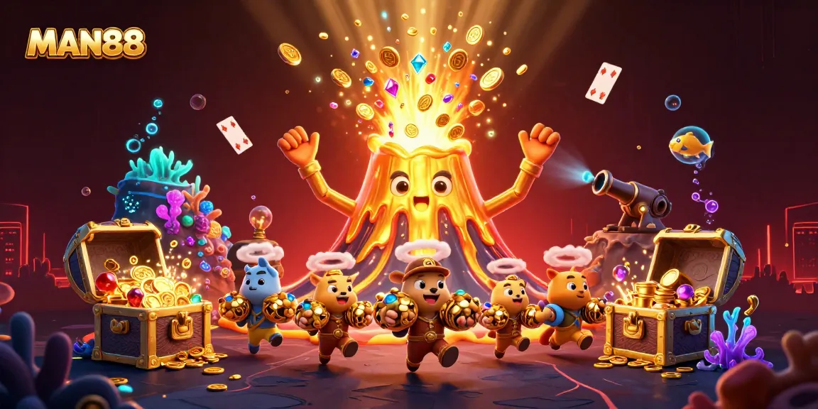 Win big with MAN88's thrilling casino games and vibrant treasures in an exciting 3D scene.