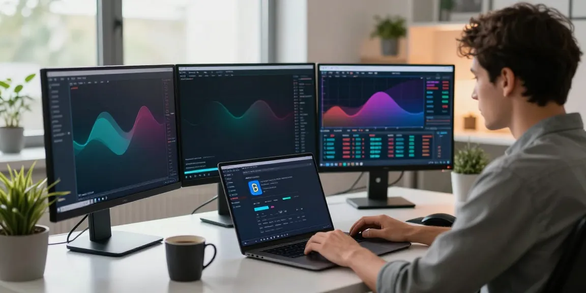 Engaged trader using Quantum AI for cryptocurrency trading in a modern workspace.