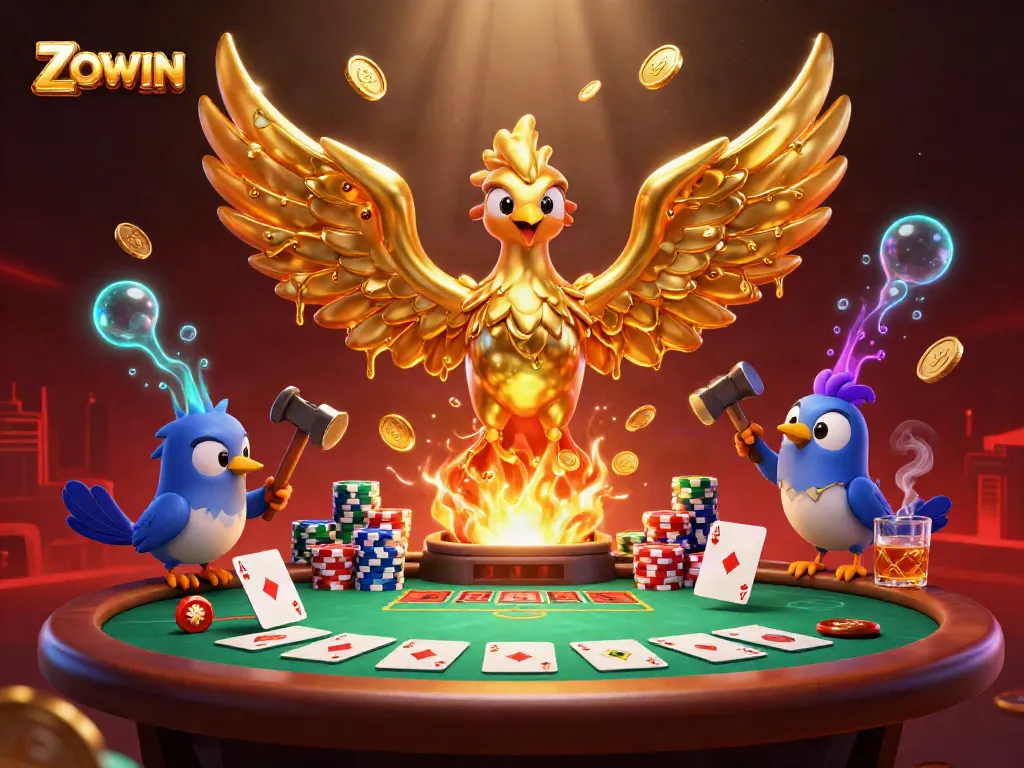 Win big at ZOWIN with a molten phoenix bringing poker excitement to life.