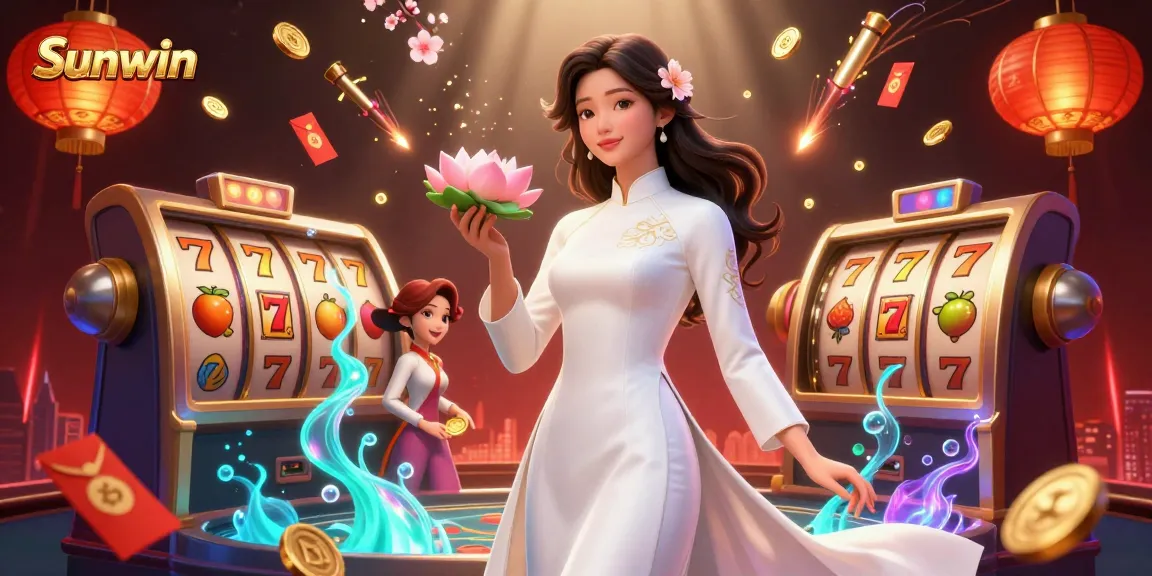 Experience the thrill of gaming at Sunwin with vibrant slot reels and dynamic action.