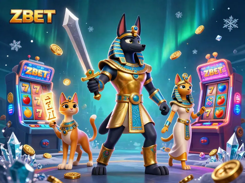 ZBET players enjoy exciting casino adventures with Anubis and Bastet in a lively gaming scene.