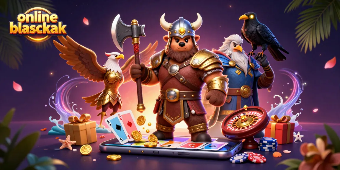 Engage with online blackjack through Viking-themed 3D characters and casino elements.