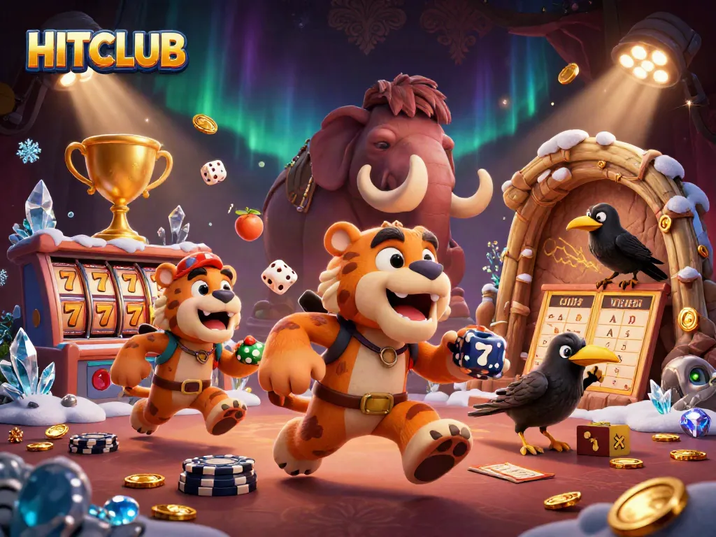 Experience HITCLUB's vibrant prehistoric casino with slots and lively characters in action.