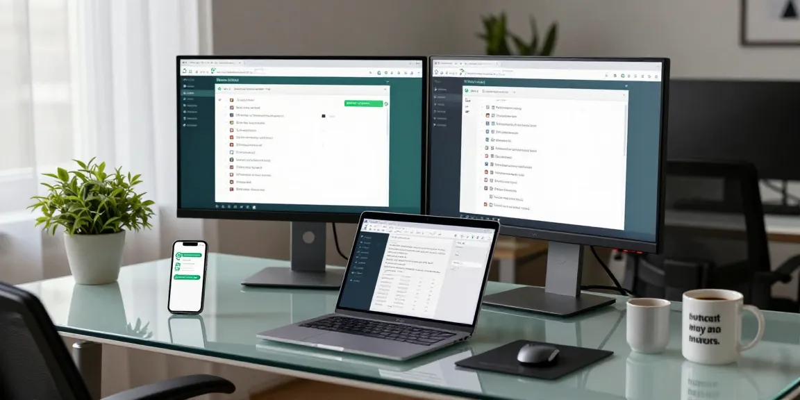 Professional using WhatsApp網頁版 on a computer, showcasing an engaging workspace.