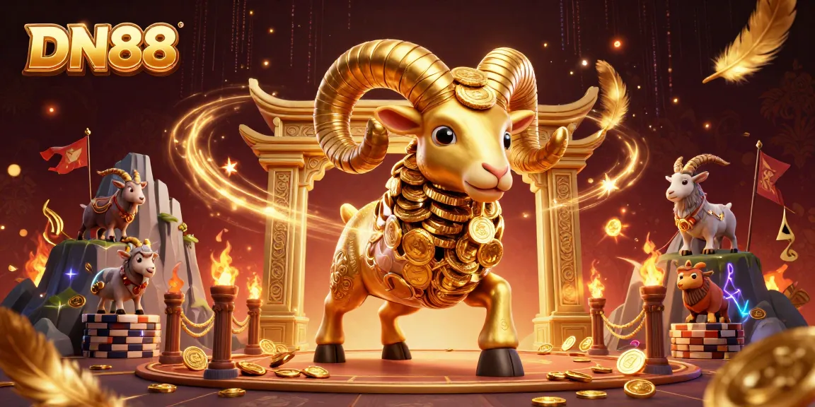 Engage in thrilling gameplay on DN88 with a charging golden ram and mesmerizing casino elements.