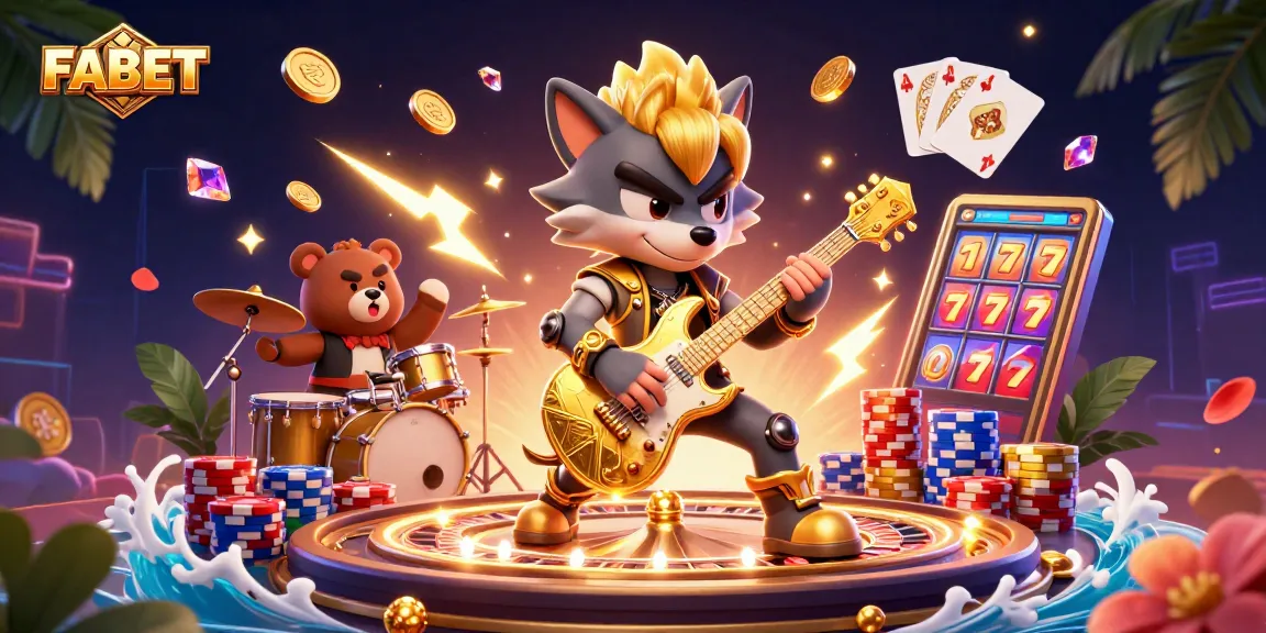 Experience thrilling wins at FABET with vibrant casino scenes and dynamic gaming action.