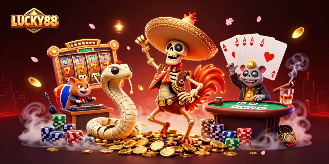 LUCKY88 slot game scene featuring a vibrant celebration with colorful elements and characters.