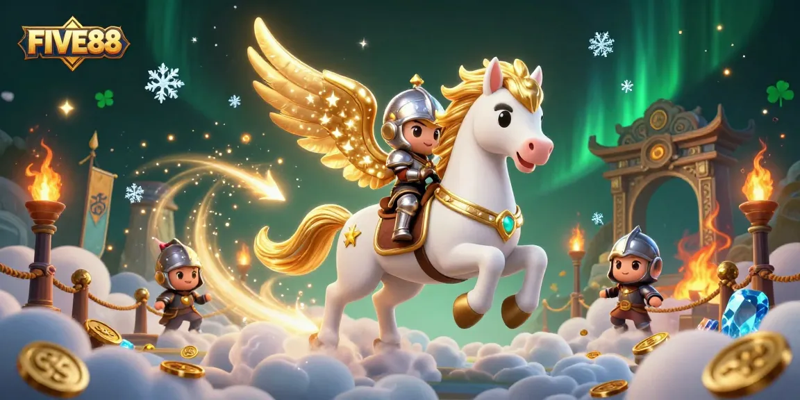 Join the adventure with FIVE88 as the celestial steed gallops through a vibrant casino realm.