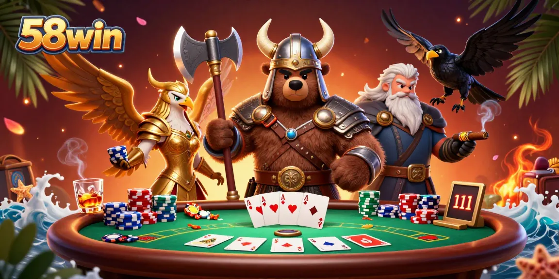Experience exciting gameplay with 58win's vibrant casino scene and poker action.