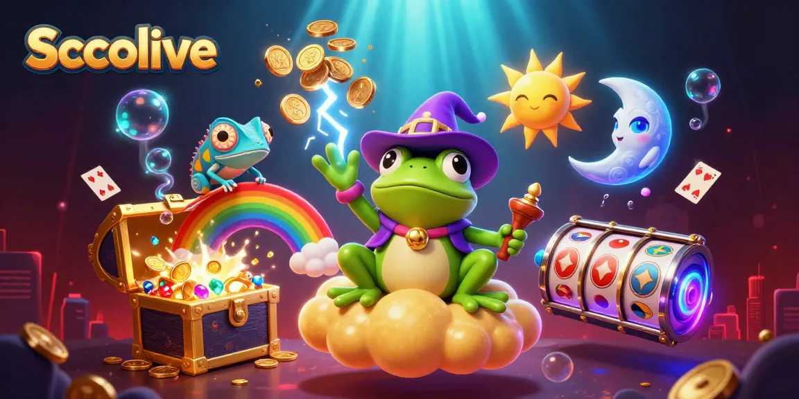 Socolive showcases a thrilling scene of a wizard frog conjuring golden coins amidst vibrant casino elements.