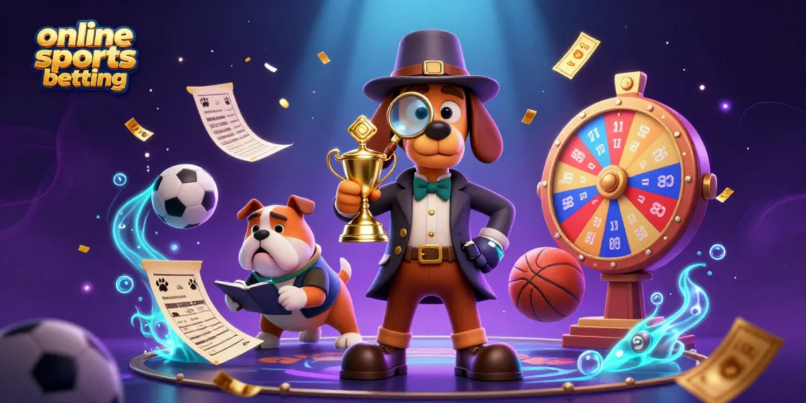 Engage with online sports betting through a detective scene uncovering betting clues and vibrant dynamic elements.